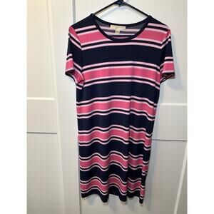 Michael Kors Pink And Navy T shirt Dress Gold Plate Stretch Comfy Sheath Medium